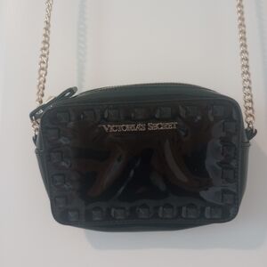 Victoria's Secret Black Studded Crossbody Bag with a gold-tone chain strap